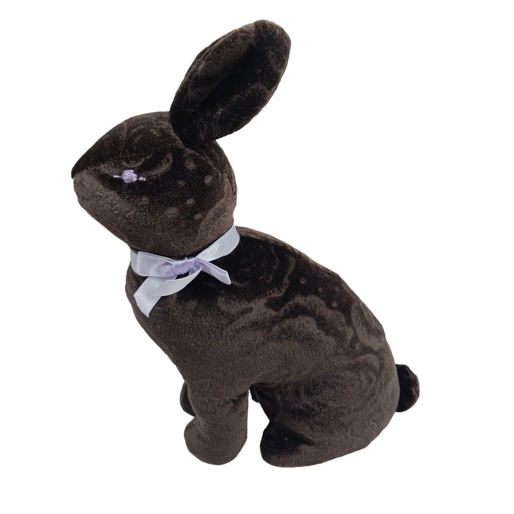 Bestever Chocolate Bunny Plush brown rabbit purple bow Embossed fabric Easter